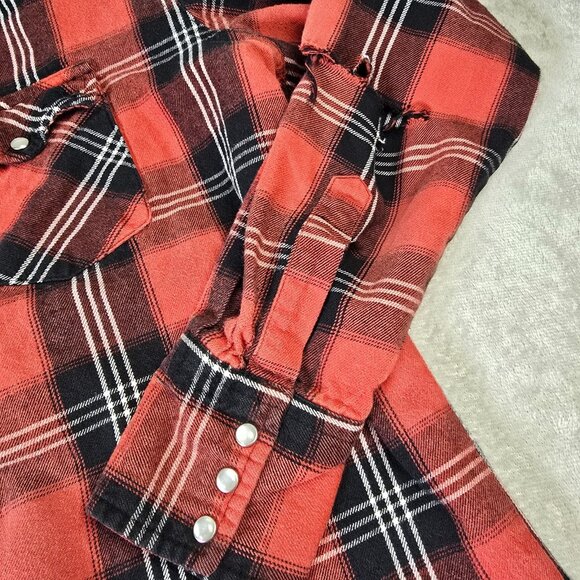 Wrangler Western Top Mens XLT Red Plaid Flannel Thick Thrashed Western Ranch - Picture 4 of 14